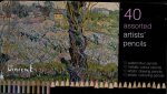 40 Assorted Artists Pencils Black Tin  Van Gogh View Of Arles Flowering Orchards