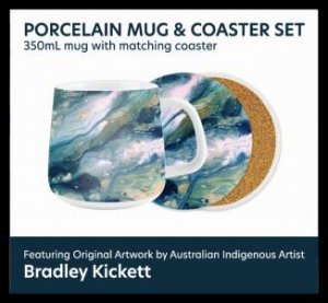 Indigenous Art Ceramic Mug & Coaster Set - Warden (Blue) by Various