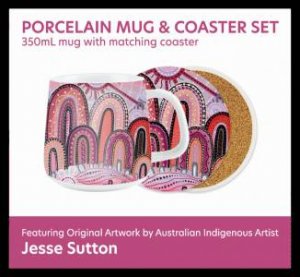 Indigenous Art Ceramic Mug & Coaster Set - Healing Country (Pink) by Various