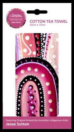 Indigenous Art Tea Towel - Healing Country (Pink) by Various