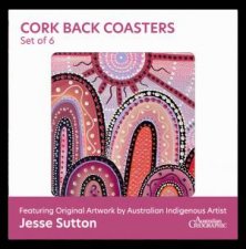 Indigenous Art Cork Back Coasters Set of 6  Healing Country Pink