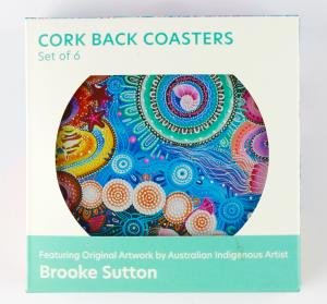 Indigenous Art Series Round Cork Back Coasters - Swim by Various