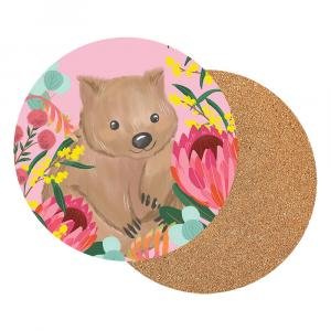 Australian Art Round Cork Back Coasters (Set of 6) - Wombat by Various
