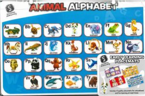 Set 4 Foam Educational Place Mats: Animal Alphabet (Kindy)