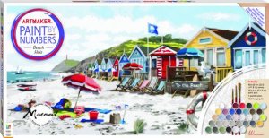 Art Maker Paint By Numbers Canvas Beach Huts by Richard Macneil