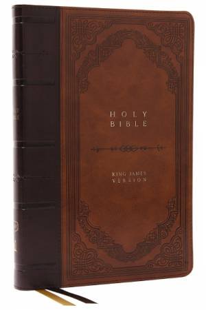KJV Bible, Giant Print Thinline Bible, Vintage Series, Leathersoft, Red Letter, Thumb Indexed, Comfort Print [Brown] by Thomas Nelson