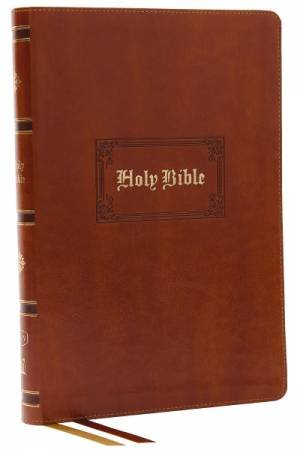 KJV Bible, Giant Print Thinline Bible, Vintage Series, Leathersoft, Red Letter, Thumb Indexed, Comfort Print [Tan] by Thomas Nelson